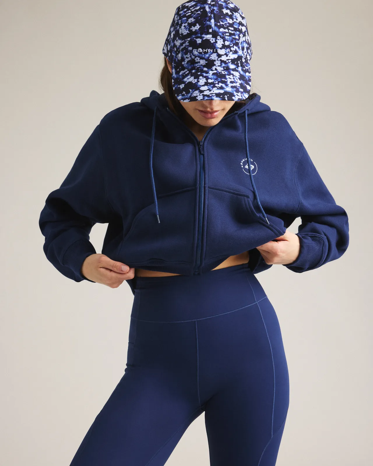 Woman in blue tights and sweater