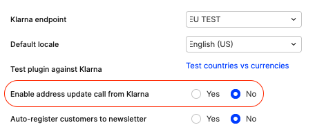 Klarna address update call