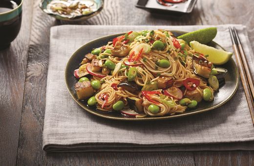 Somen Salad with roasted eggplant and edamame