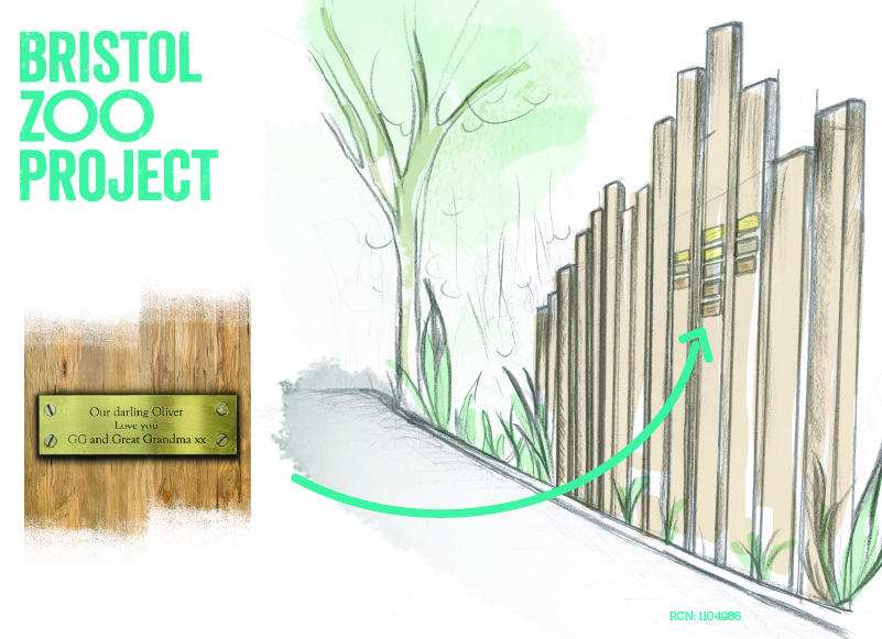 African Forest plaques An illustration of a gold plaque secured to a wooden fence in a natural habitat.