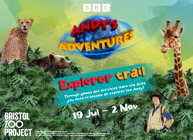 A promotional image for the Andy's Adventures Explorer Trail happening from 19 July to 2 November