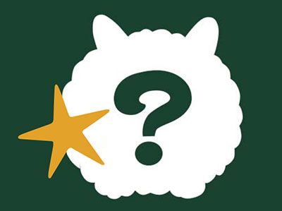 Silhouette eines Monsters mit einem großen Fragezeichen und einem goldenen Stern auf dunkelgrünem Hintergrund.