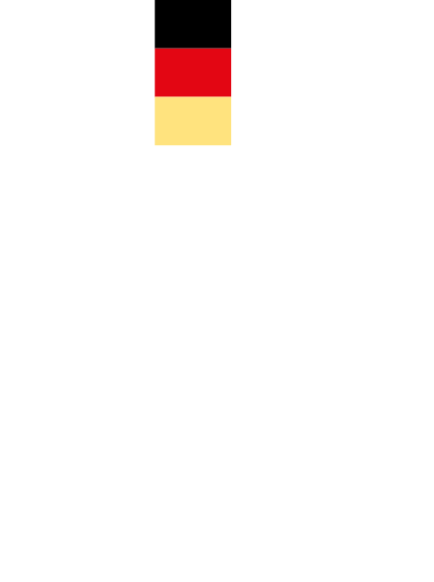 Im oberen Bereich die Farben einer deutschen Flagge über dem Text "Designed & engineered in Germany"