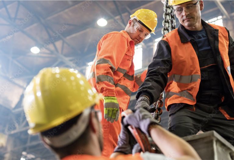 Construction workers wearing Alsico protective gear on-site, promoting safety and durability.