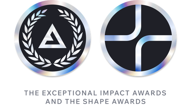 A graphic of two award badges; Exceptional Impact, and SHAPE Awards