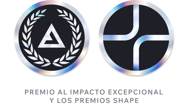 A graphic of two award badges; Premio Al Impacto Exceptional y Los Premios SHAPE