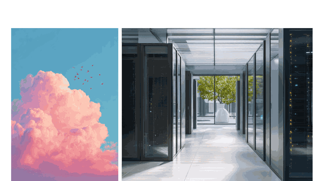 clouds and the photo of a hallway