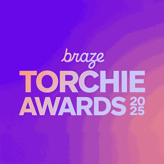 "Braze Torchie Awards 2025" text on a gradient purple and orange background.