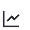 Minimalist black line graph icon on a transparent background, featuring an upward trending line with two peaks.
