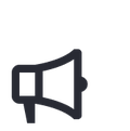 Icon of a megaphone facing right, symbolizing communication or announcement, with a simple, minimalist design in dark gray.