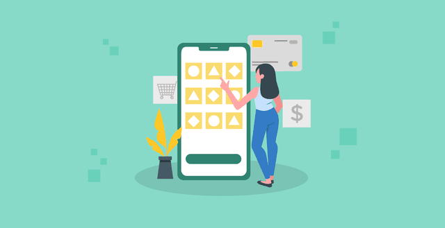 Illustration of a woman swiping on a giant smartphone