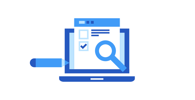 Illustration of magnifying glass over laptop screen