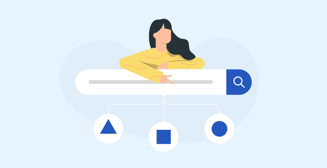 Illustration of woman using giant search bar