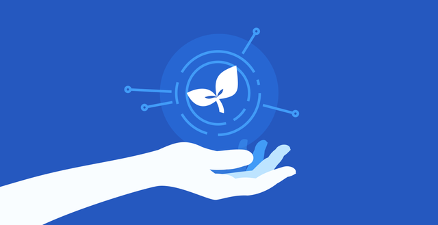 Illustration of a hand holding a plant sprout with spindles