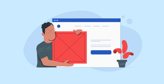 Illustration of a man holding a webpage mockup