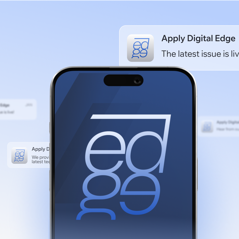 A phone receiving notifications about the latest publications of Apply Digital's Edge newsletter