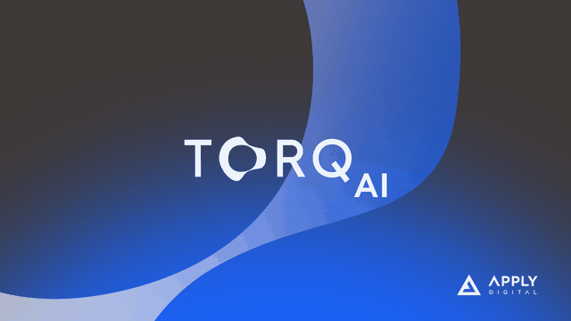 Stylized "TORQ AI" text with curved blue abstract background and "Apply Digital" logo in the corner.