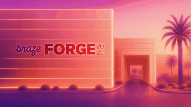 A digital illustration with a building and a palm, with the Braze logo on it.