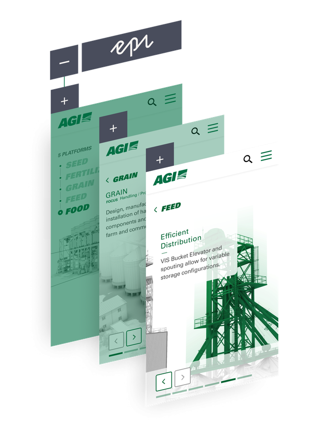 AGI's mobile website shows the different platforms for grain and feed.