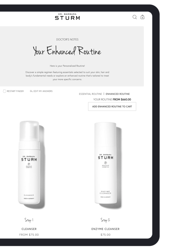 screenshot of the dr barbara sturm website on a tablet