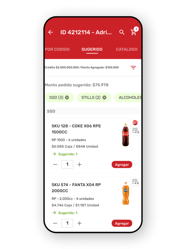 A mobile phone showing a Coca Cola app with products in a cart