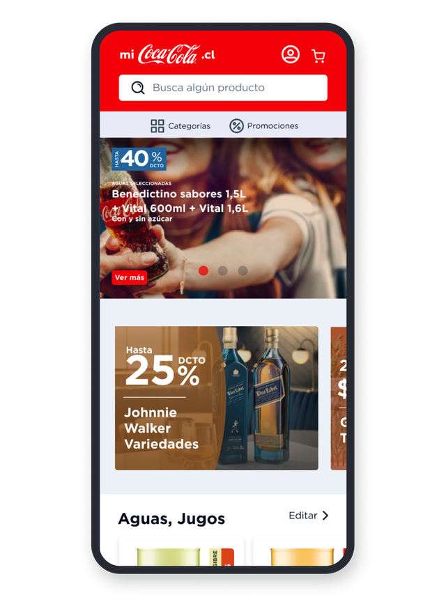 Mobile screen for Coca-Cola Embonor's home page.