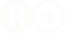A hexagon with the letter "R" next to a circle containing an asterisk symbol, both in white on a transparent background.