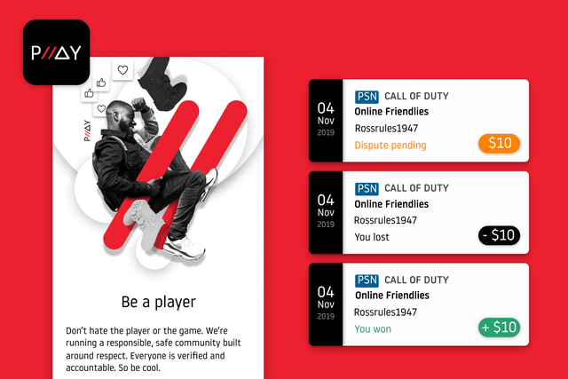 Screens from the PLLAY platform show the company rules and the different game event dates.