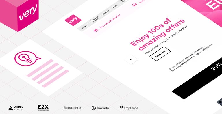A flat mockup of The Very Group's website.