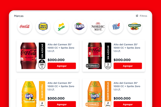 The product listing page of Coca-Cola Embonor's site.