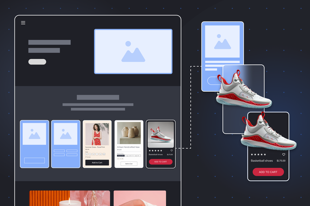 A mockup of a commerce store and how composable platforms help build webpages.