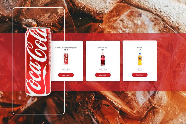 Coca Cola can in front of three online Coca Cola products