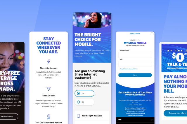 Multiple screenshots of the Shaw app