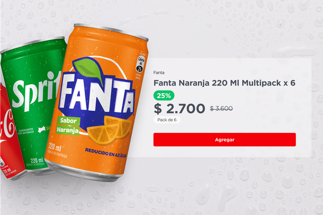 "Add to cart" feature for a can of Fanta.