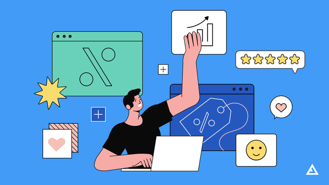 graphic representing loyalty with five stars, hearts and happy faces