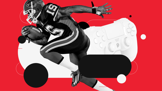 A football player runs with the ball.