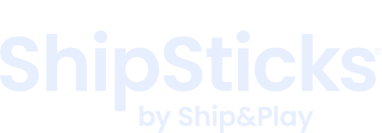 Light blue logo with the text "Ship Sticks" in large font and "by Ship & Play" in smaller font below.