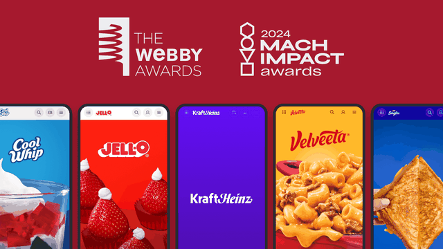 Five mobile screens show the different Kraft Heinz brands, including Cool Whip, Jell-o, KH, Velveeta, and Kraft Singles.