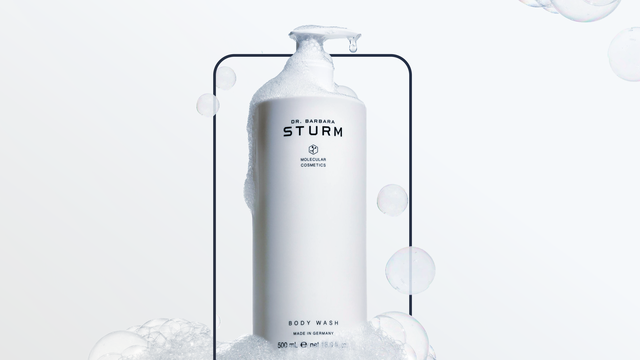dr barbara sturm body wash with bubbles on the side and bottom
