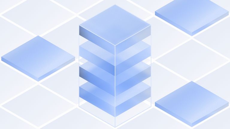 Conceptual illustration of Customer Experience (CX) as a stack of transparent blue layers forming a prominent, tall cube, symbolizing the accumulated value and depth of an integrated service offering.