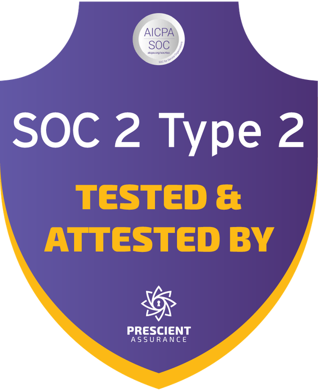 Badge displaying "SOC 2 Type II Certified" with auditor logo and a checkmark labeled "verify" at the bottom.