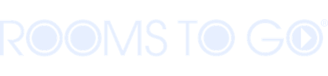 Logo of "Rooms To Go" in light blue, with bold, uppercase letters and a play button symbol inside the letter "O".