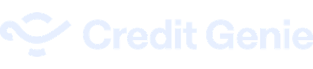 Logo of Credit Genie featuring a stylized genie lamp icon followed by the text "Credit Genie" in a modern, light blue font.