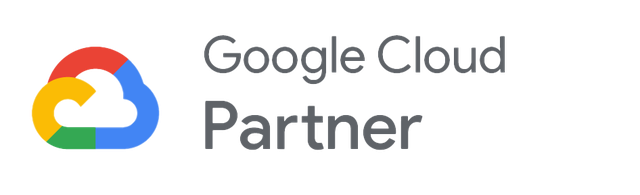 Google Cloud Partner logo featuring a multicolored cloud above the text "Google Cloud Partner" in gray letters.