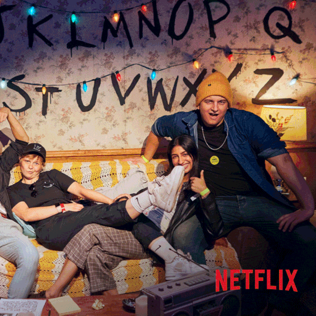 Gif showing 2 screens with experiences , 1 for Stranger Things netflix series  and the 2nd one The Rings of Power from prime