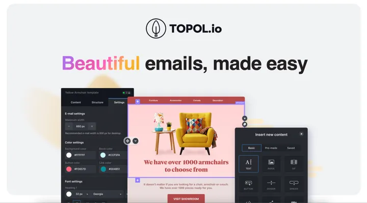 The Topol drag-and-drop email editor interface