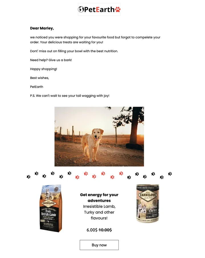 Example of a personalized email with dynamic merge tags