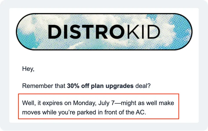 Urgency in B2C emails