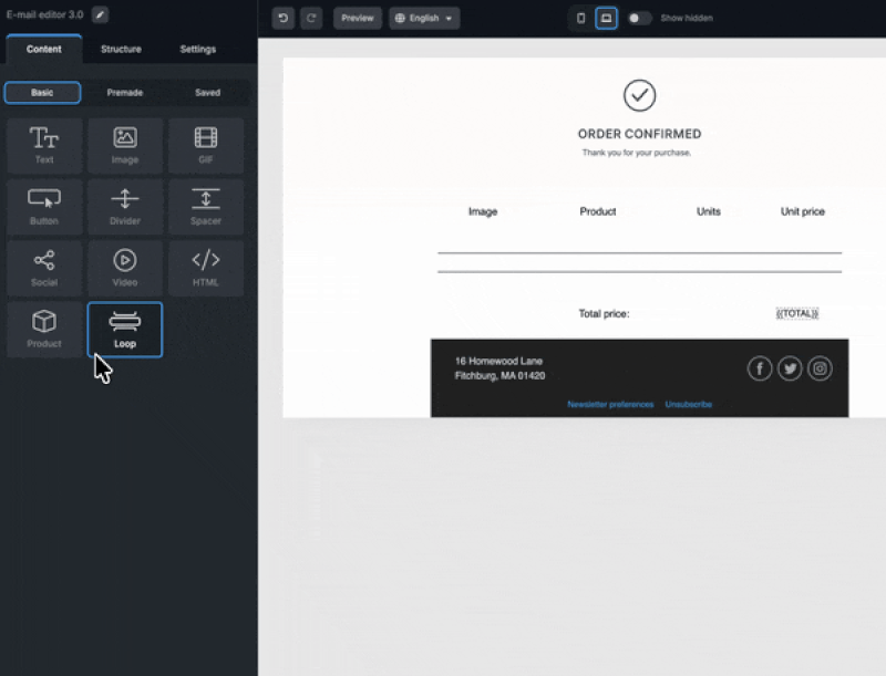Using Loop Blocks to repeat email content automatically in Topol