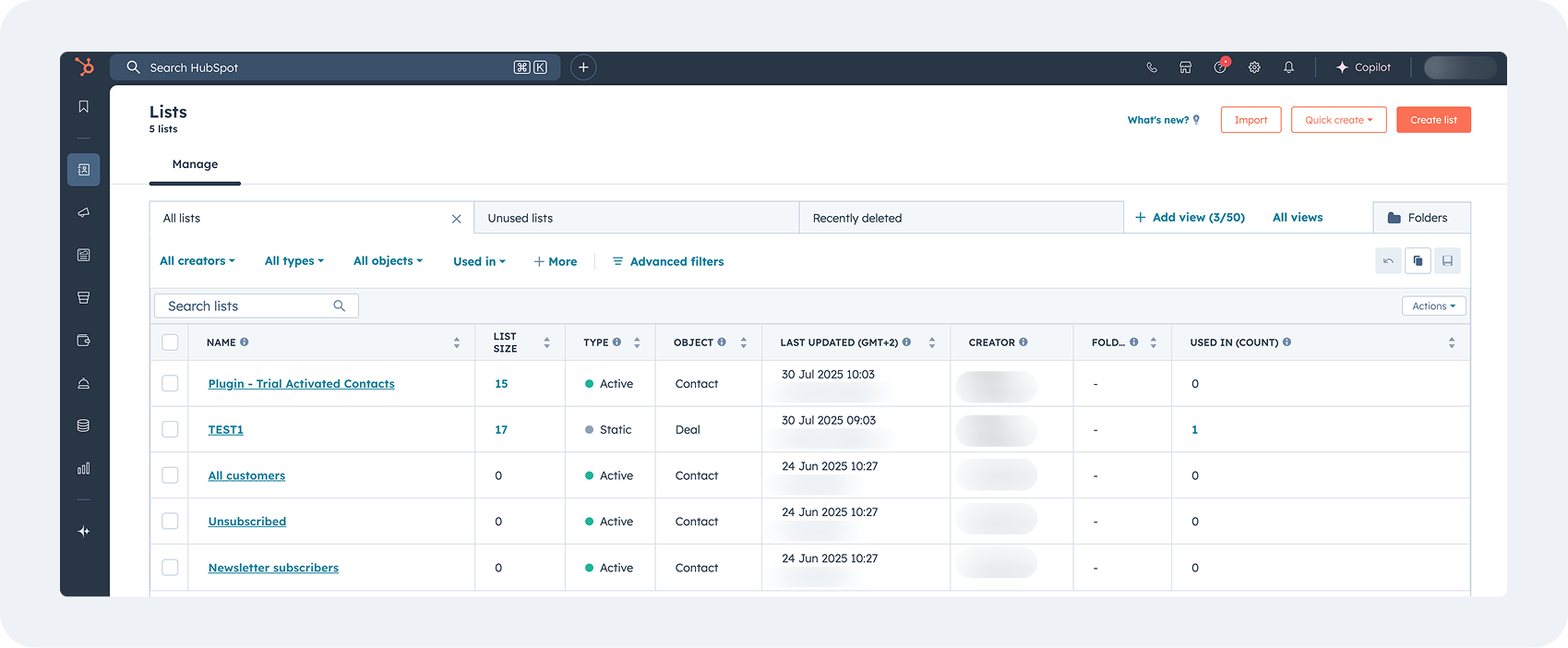 Lists in CRMs and mailing tools